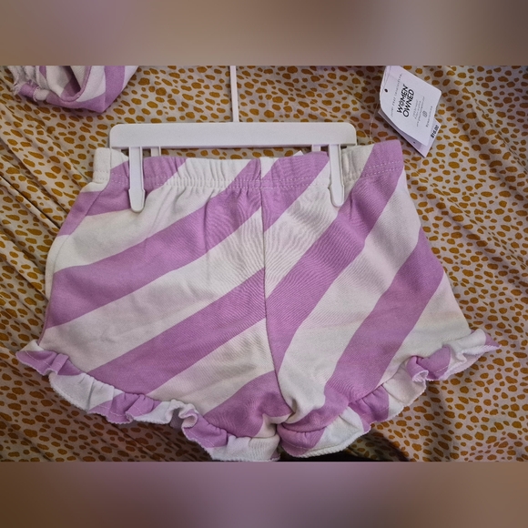 Smiley Stripe Kids Matching Set in Lavender and White - Picture 2 of 3